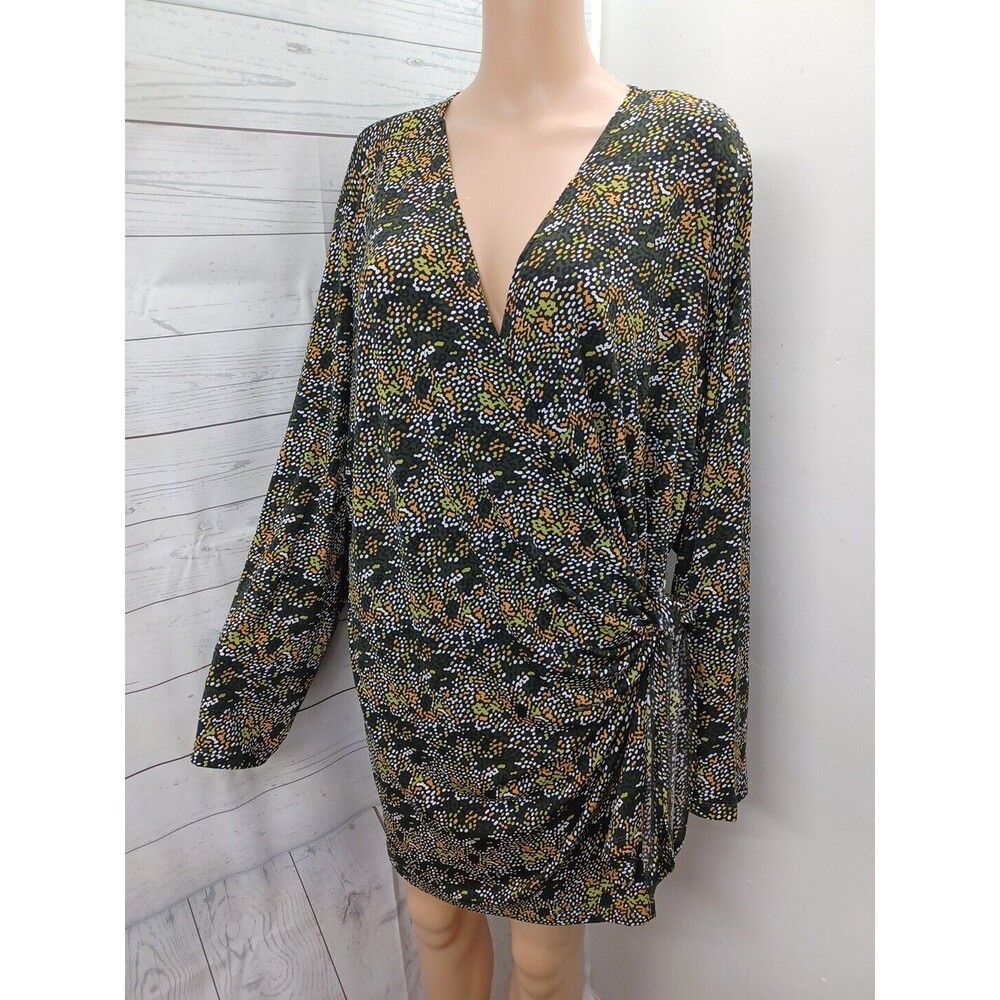 Women with Control by Renee Greenstein 3/4 Sleeve Wrap Blouse Green Sz 3X